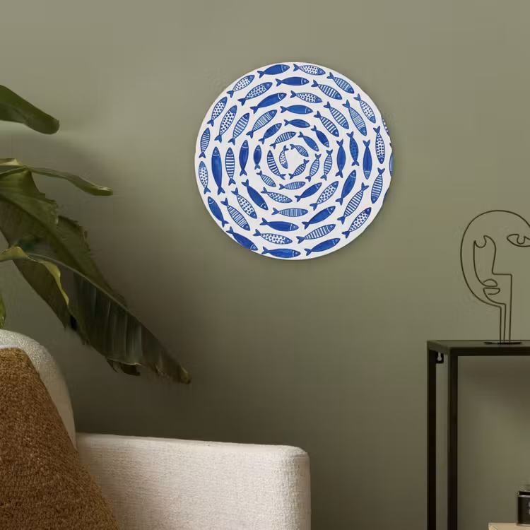 Vis - Patroon - Onderwater - Abstract - Blauw Akoestische PET Vilt - Rond klein -sfeer2