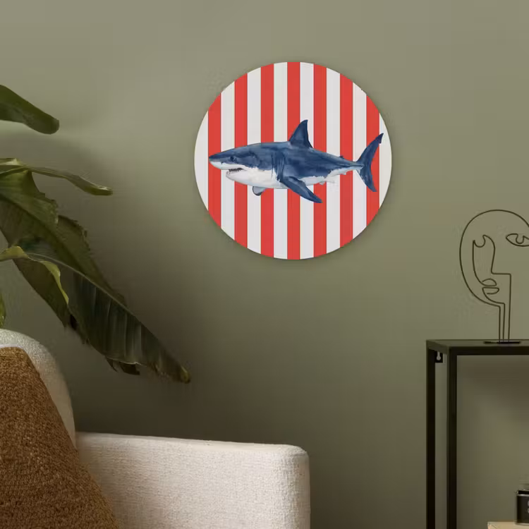 Vis - Haai - Zee - Illustratie - Blauw Akoestische PET Vilt - Rond klein -sfeer2