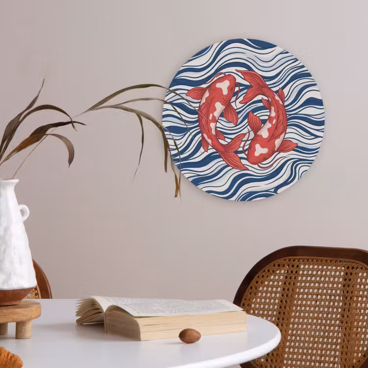 Vis - Water - Natuur - Illustratie - Rood Akoestische PET Vilt - Rond klein -sfeer3