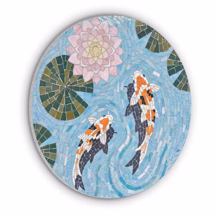 Vis - Water - Natuur - Mozaïek - Blauw Akoestische PET Vilt - Rond klein -3d