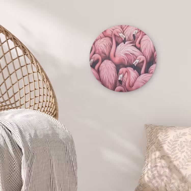 Flamingo - Roze - Dieren Akoestische PET Vilt - Rond klein -sfeer4