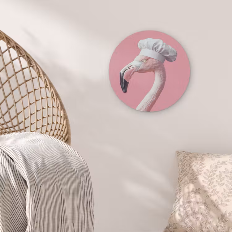 Flamingo - Roze - Koksmuts - Vogel Akoestische PET Vilt - Rond klein -sfeer4