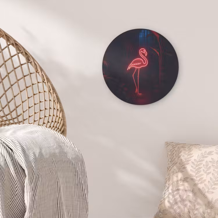 Flamingo - Roze - Neon - Licht Akoestische PET Vilt - Rond klein -sfeer4