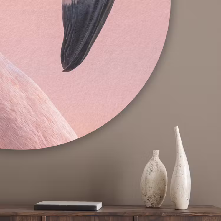 Flamingo - Portret - Roze Akoestische PET Vilt - Rond klein -sfeer5_closeup