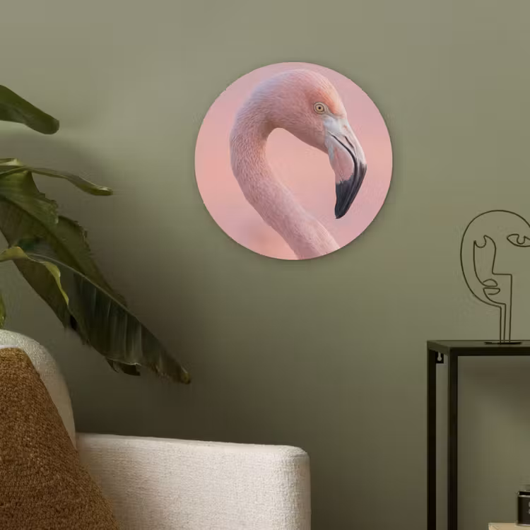 Flamingo - Portret - Roze Akoestische PET Vilt - Rond klein -sfeer2