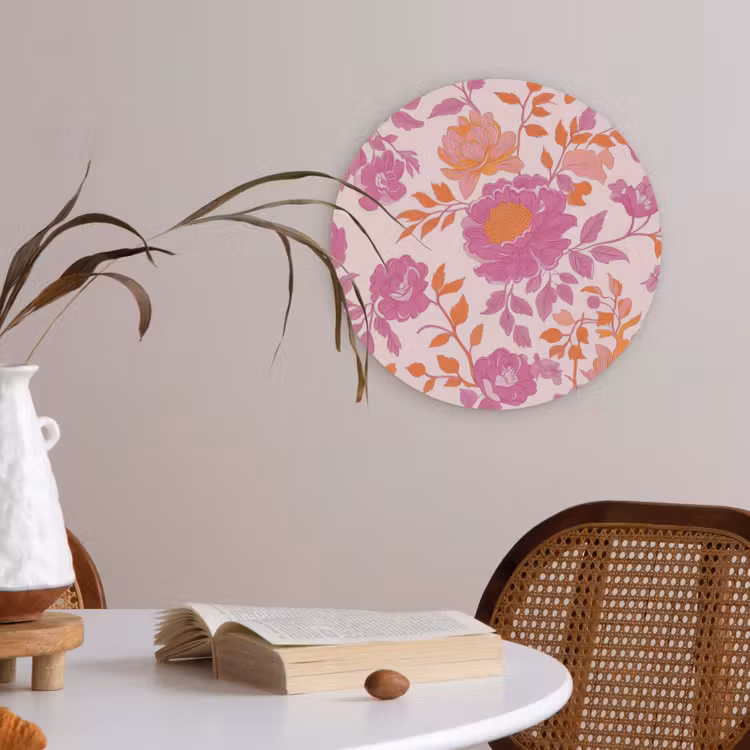 Bloemenpatroon - Roze - Oranje - Bloemen Akoestische PET Vilt - Rond klein -sfeer3