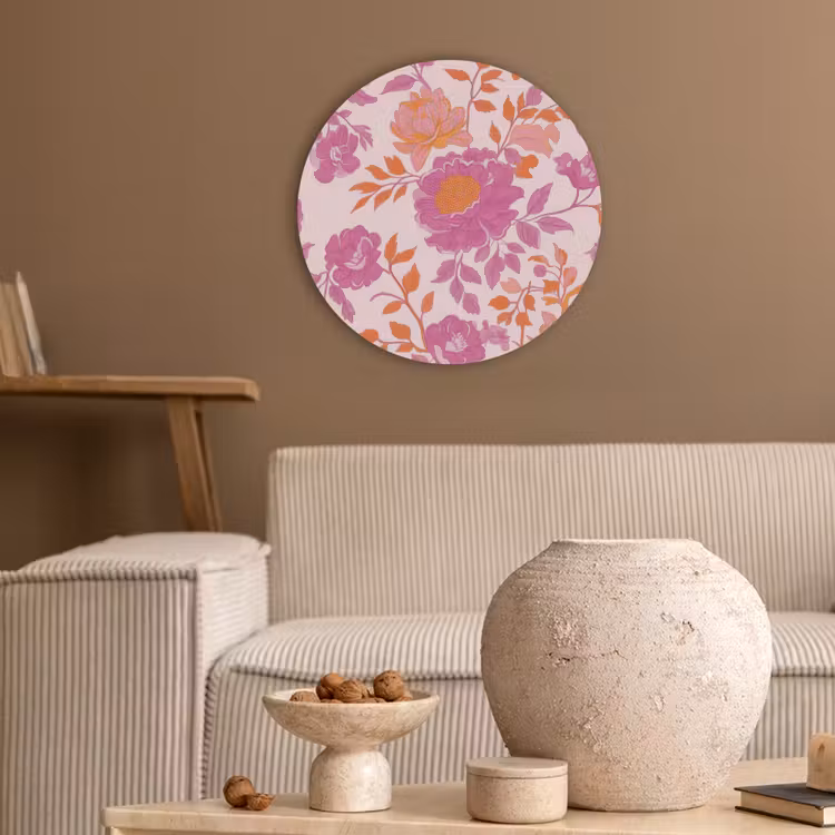 Bloemenpatroon - Roze - Oranje - Bloemen Akoestische PET Vilt - Rond klein -sfeer1