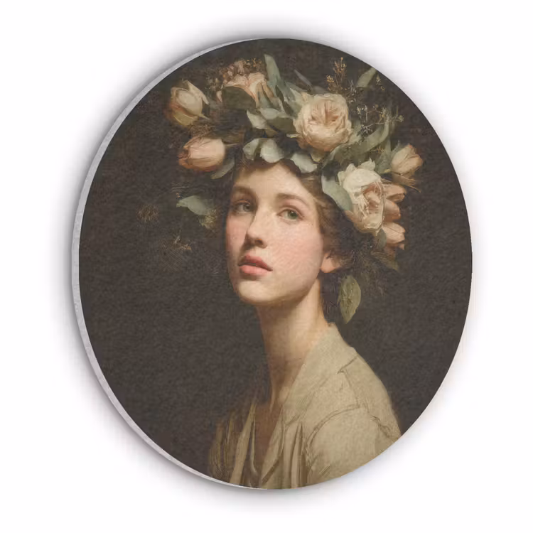 Bloemenstilte - Vrouw - Portret Akoestische PET Vilt - Rond klein -3d