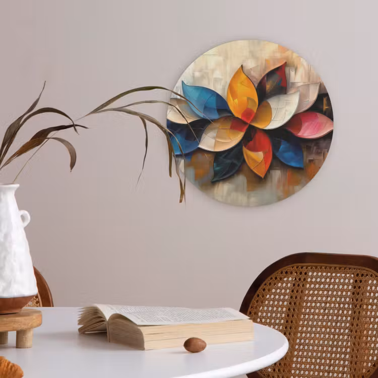 Bloem - Abstract - Kleurrijk - Bladeren Akoestische PET Vilt - Rond klein -sfeer3