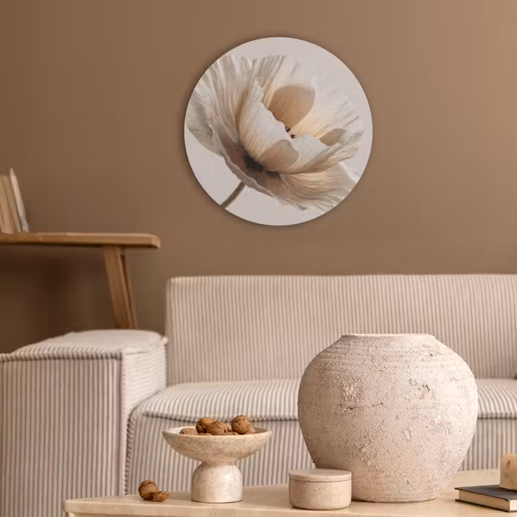 Bloem - Beige - Crème Akoestische PET Vilt - Rond klein -sfeer1