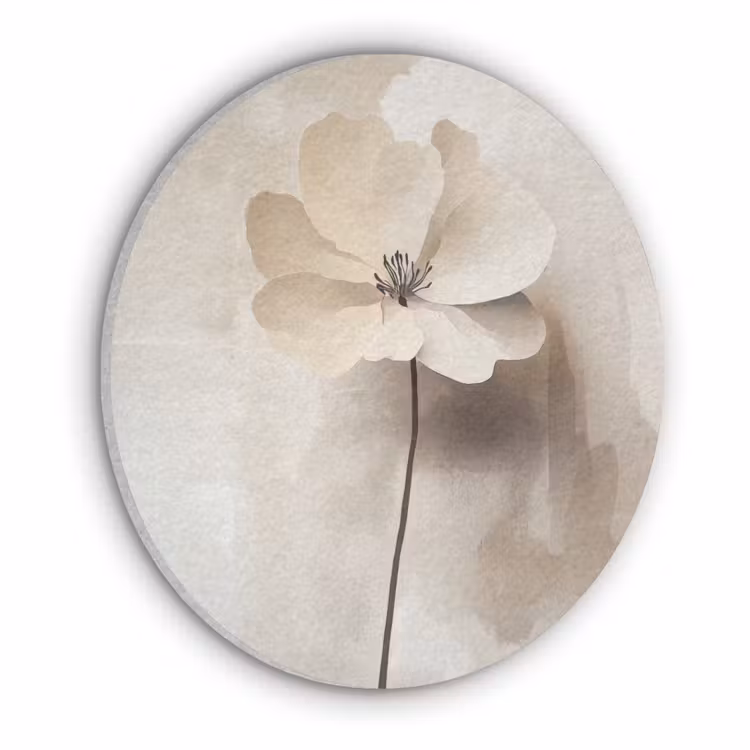 Bloem - Beige - Verf - Schaduw Akoestische PET Vilt - Rond klein -3d
