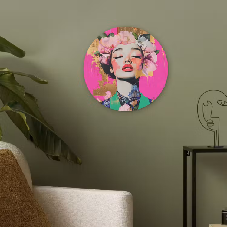 Bloemenkroon - Goud - Vrouw - Portret Akoestische PET Vilt - Rond klein -sfeer2