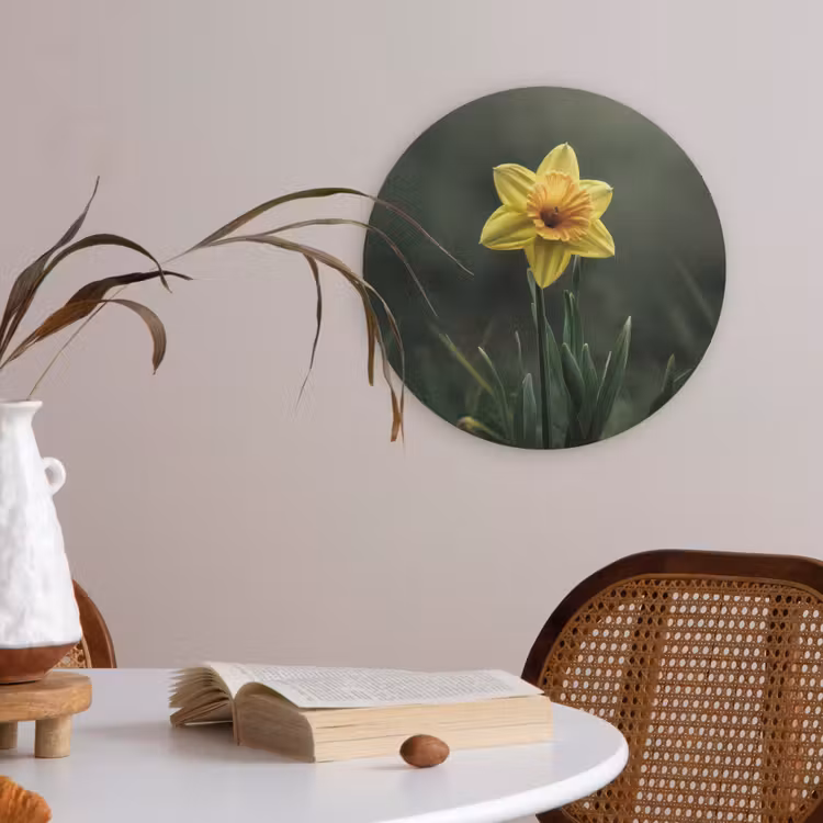 Bloem - Narcis - Gras - Geel Akoestische PET Vilt - Rond klein -sfeer3