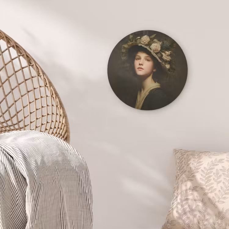 Bloemenhoed - Portret - Vrouw Akoestische PET Vilt - Rond klein -sfeer4