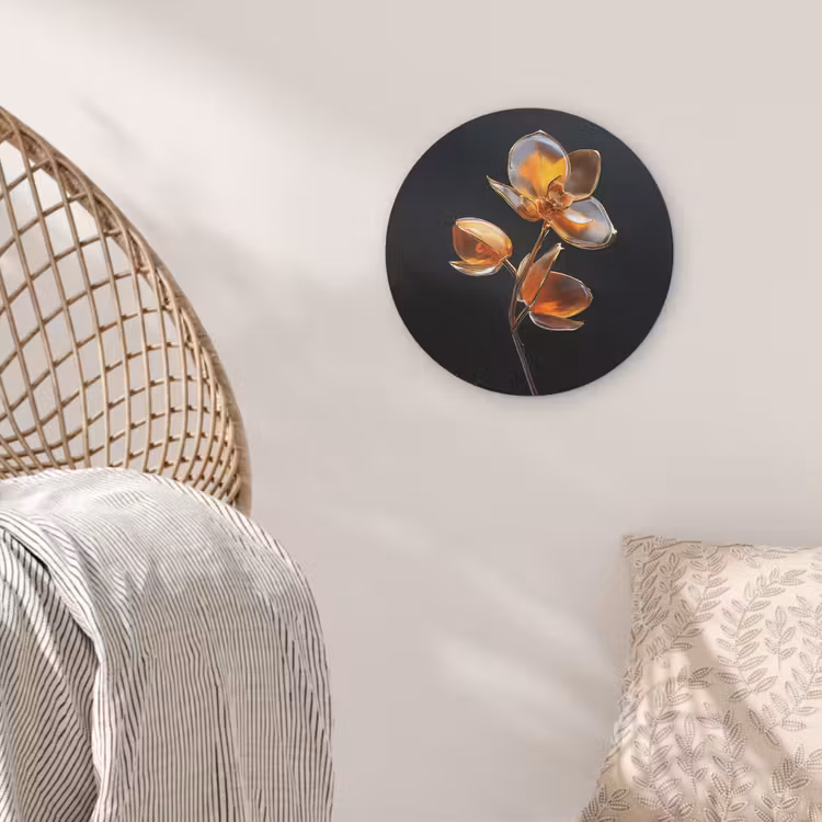 Bloem - Orchidee - Oranje Akoestische PET Vilt - Rond klein -sfeer4