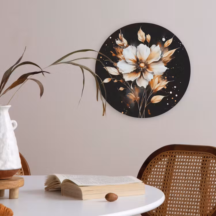 Bloem - Verf - Goud - Graffiti - Modern Akoestische PET Vilt - Rond klein -sfeer3