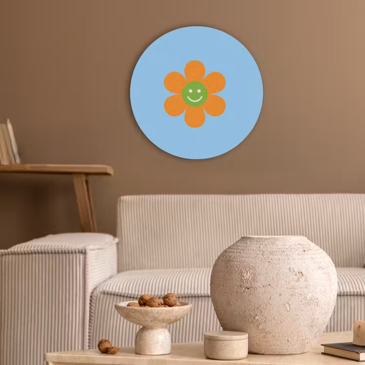 Bloem - Smiley - Kleurrijk Akoestische PET Vilt - Rond klein -sfeer1