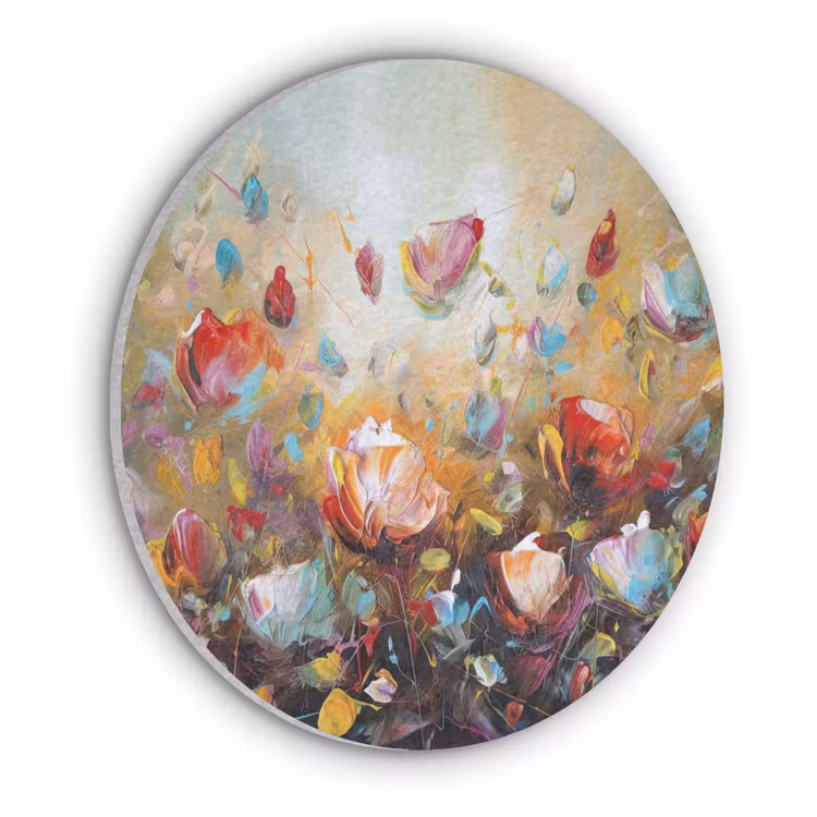 Bloemen - Kunst - Natuur - Olieverf Akoestische PET Vilt - Rond klein -3d
