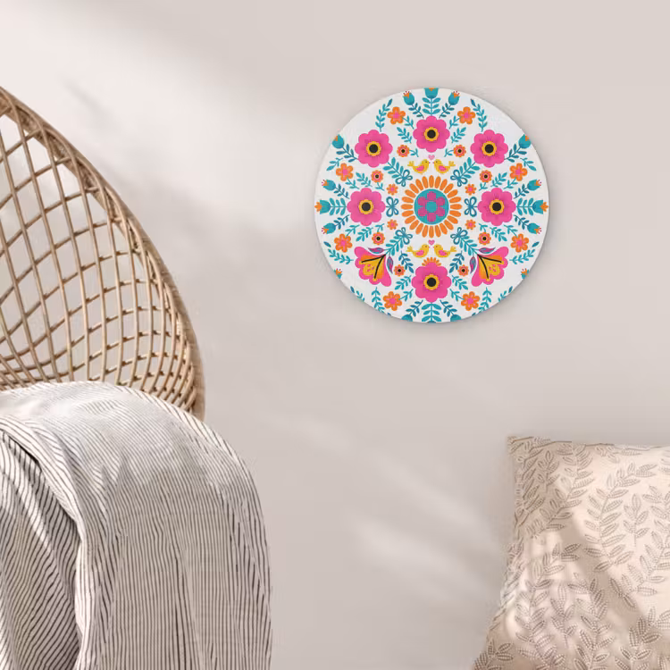 Bloemen - Vogel - Patroon - Kleurrijk - Modern Akoestische PET Vilt - Rond klein -sfeer4