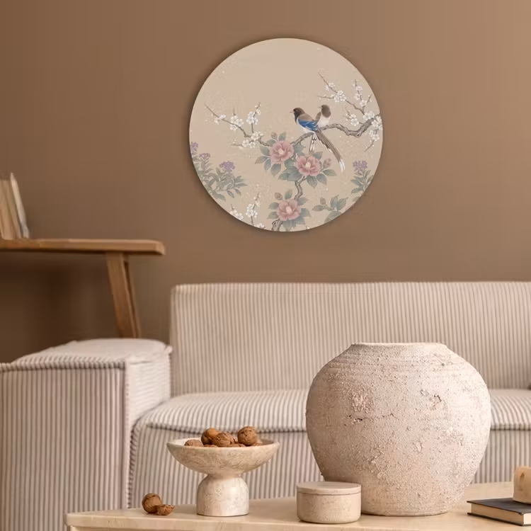 Bloemen - Vogels - Bloemen Akoestische PET Vilt - Rond klein -sfeer1