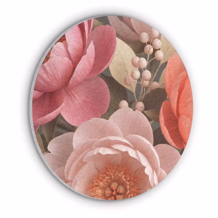 Bloemen - Bloesem - Zacht - Koraal - Decoratie Akoestische PET Vilt - Rond klein -3d