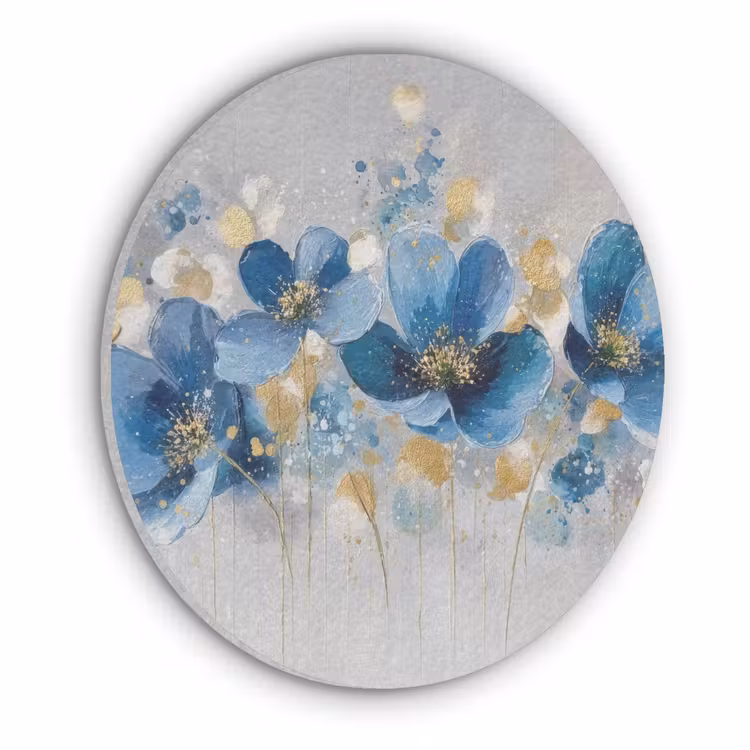 Bloemen - Blauw - Abstract Akoestische PET Vilt - Rond klein -3d