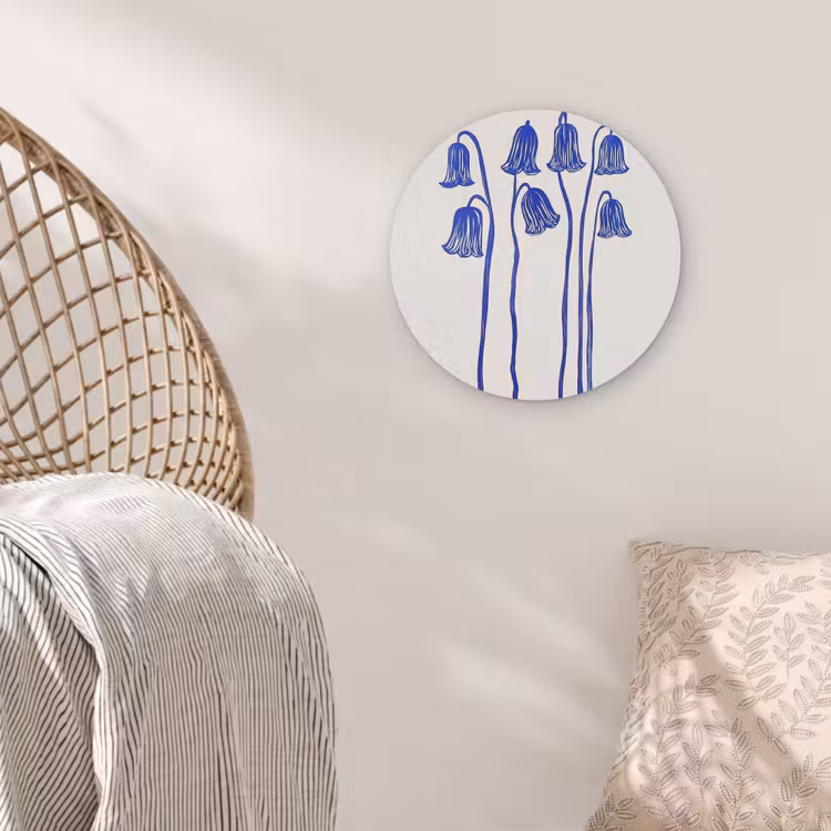 Bloemen - Blauw - Lijnen - Bloemblaadjes Akoestische PET Vilt - Rond klein -sfeer4