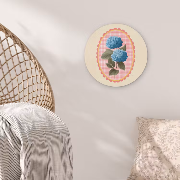 Bloemen - Blauw - Lijst - Bladeren Akoestische PET Vilt - Rond klein -sfeer4