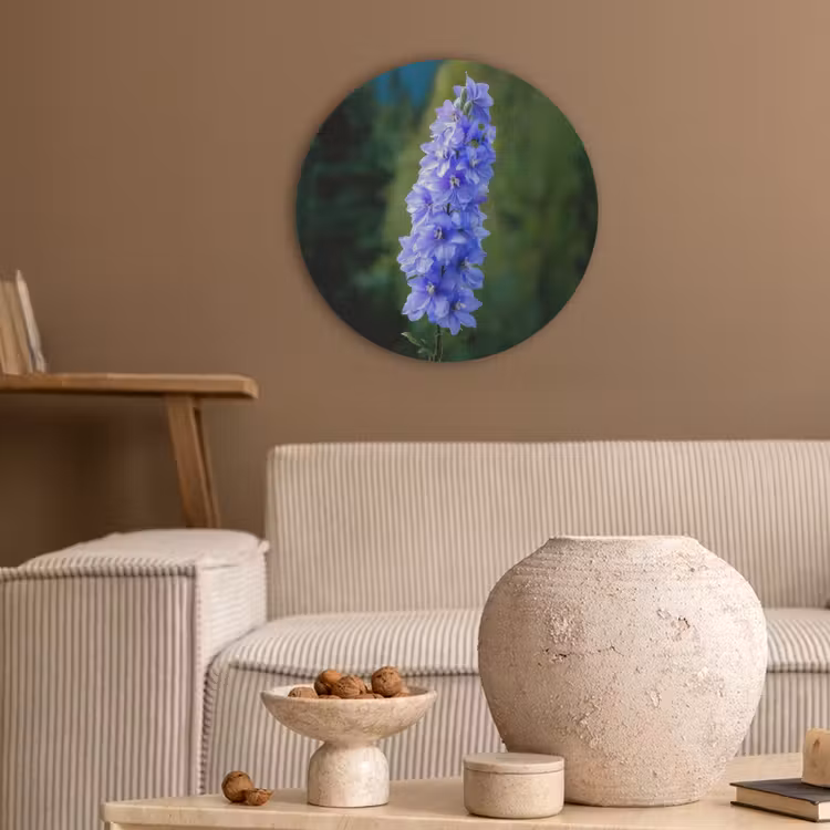 Bloemen - Blauw - Dennenboom Akoestische PET Vilt - Rond klein -sfeer1