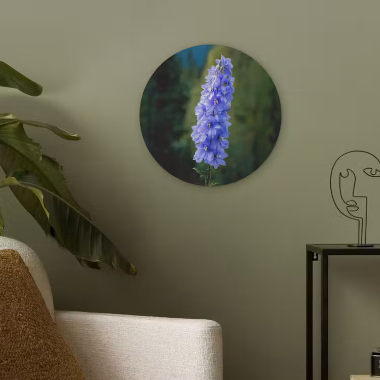 Bloemen - Blauw - Dennenboom Akoestische PET Vilt - Rond klein -sfeer2