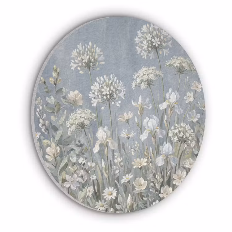 Bloemen - Botanisch - Blauw Akoestische PET Vilt - Rond klein -3d
