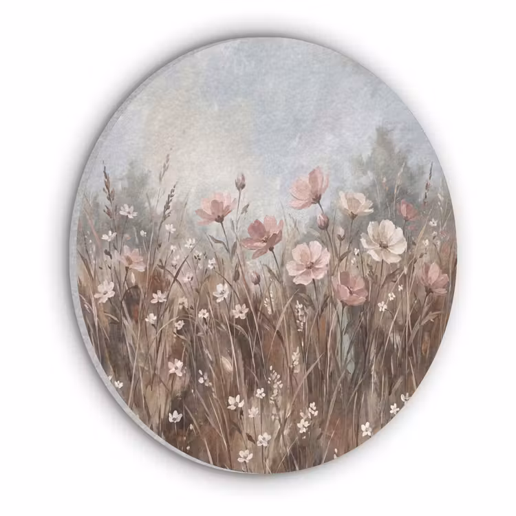 Bloemen - Botanisch - Schilderij - Pastel - Rustiek Akoestische PET Vilt - Rond klein -3d