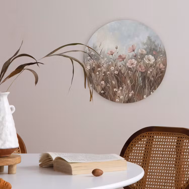 Bloemen - Botanisch - Schilderij - Pastel - Rustiek Akoestische PET Vilt - Rond klein -sfeer3