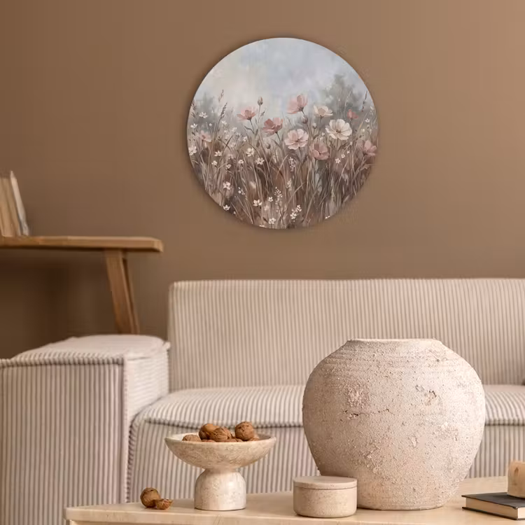Bloemen - Botanisch - Schilderij - Pastel - Rustiek Akoestische PET Vilt - Rond klein -sfeer1