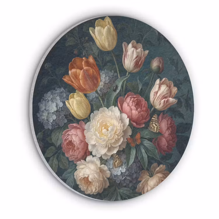 Bloemen - Boeket - Natuur - Klassiek - Donker Akoestische PET Vilt - Rond klein -3d