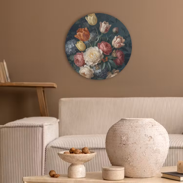 Bloemen - Boeket - Natuur - Klassiek - Donker Akoestische PET Vilt - Rond klein -sfeer1
