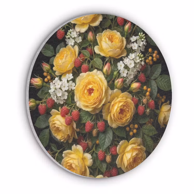 Bloemen - Boeket - Natuur - Klassiek - Geel Akoestische PET Vilt - Rond klein -3d