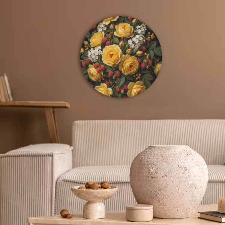Bloemen - Boeket - Natuur - Klassiek - Geel Akoestische PET Vilt - Rond klein -sfeer1