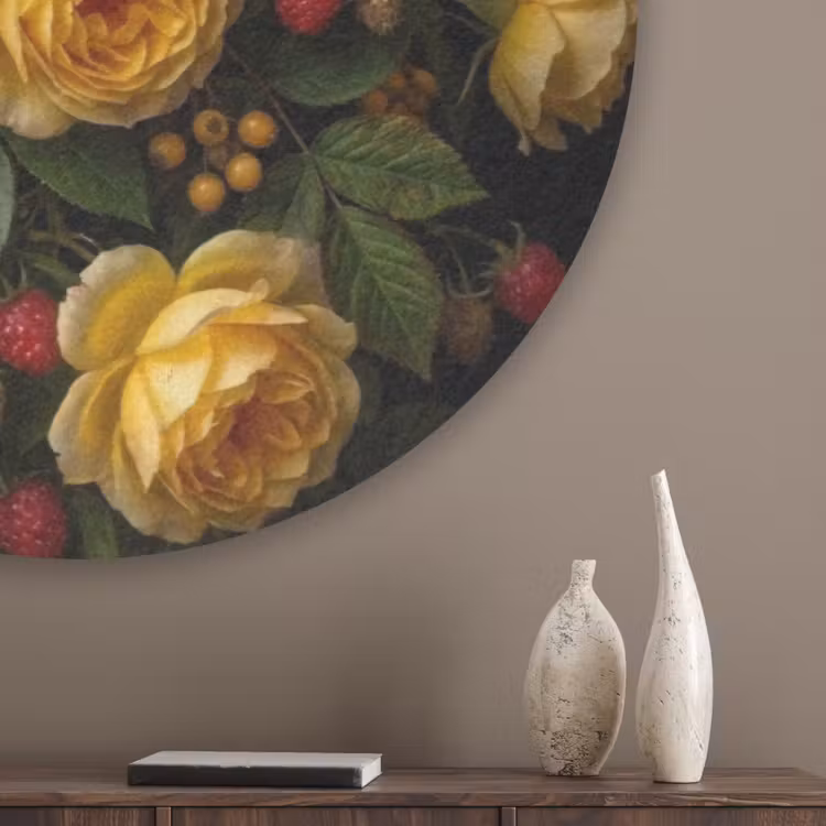 Bloemen - Boeket - Natuur - Klassiek - Geel Akoestische PET Vilt - Rond klein -sfeer5_closeup