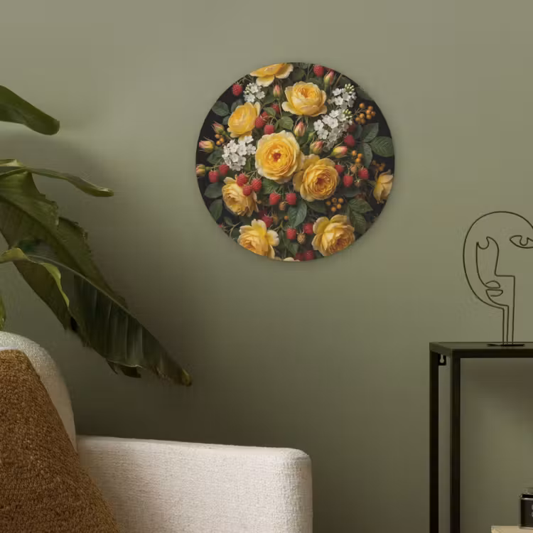 Bloemen - Boeket - Natuur - Klassiek - Geel Akoestische PET Vilt - Rond klein -sfeer2