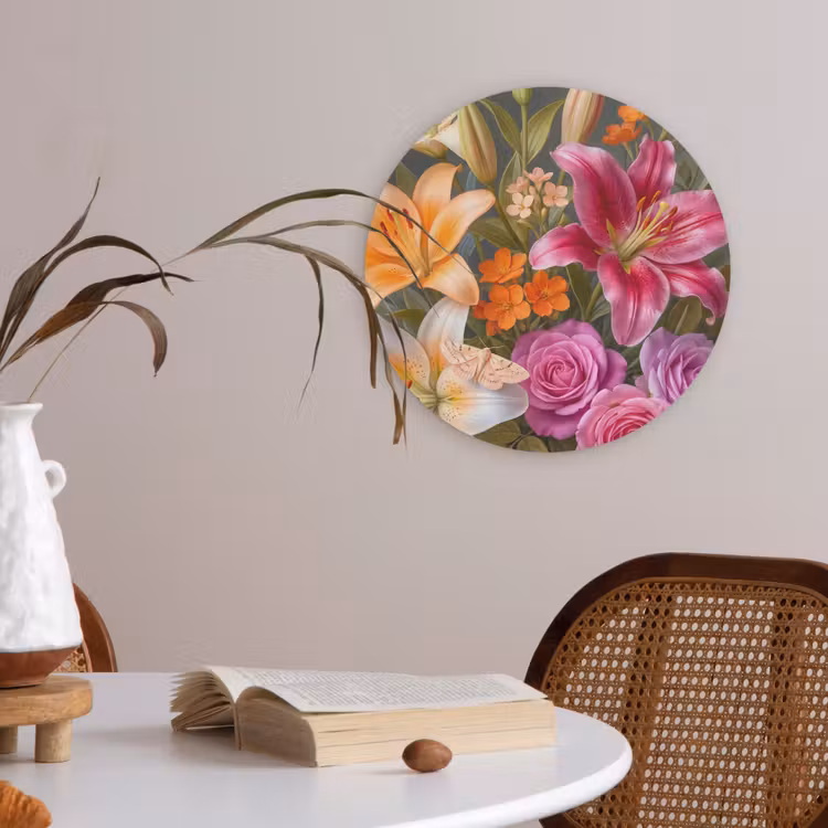 Bloemen - Boeket - Natuur - Kleurrijk - Modern Akoestische PET Vilt - Rond klein -sfeer3