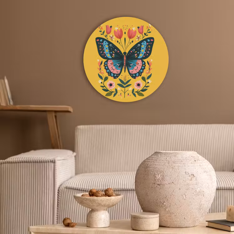 Bloemen - Kleurrijk - Vlinder - Sierlijk Akoestische PET Vilt - Rond klein -sfeer1