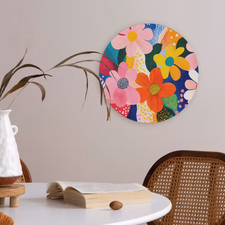 Bloemen - Kleurrijk - Stippen Akoestische PET Vilt - Rond klein -sfeer3