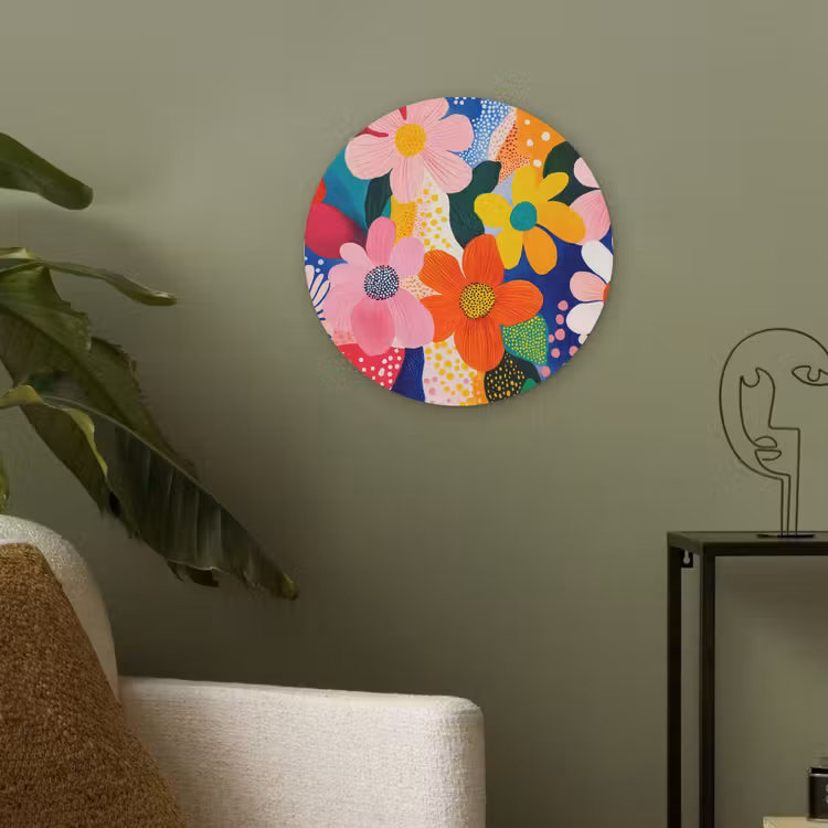 Bloemen - Kleurrijk - Stippen Akoestische PET Vilt - Rond klein -sfeer2