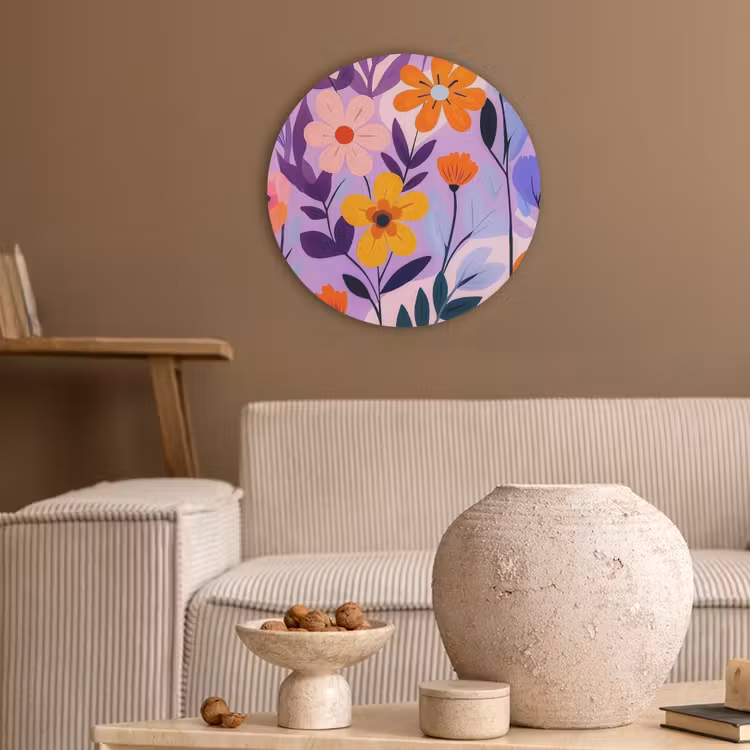 Bloemen - Kleurrijk - Bladeren Akoestische PET Vilt - Rond klein -sfeer1