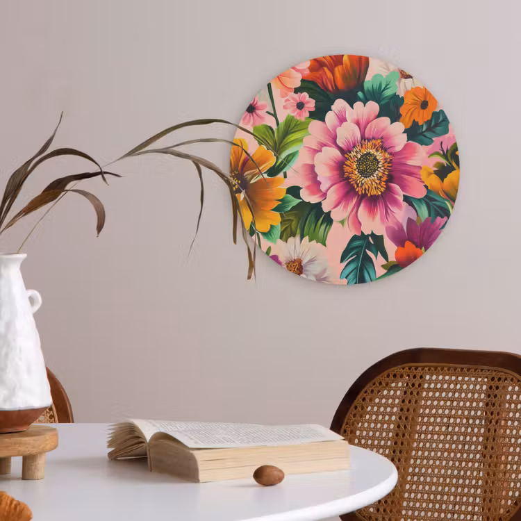 Bloemen - Kleurrijk - Roze Akoestische PET Vilt - Rond klein -sfeer3