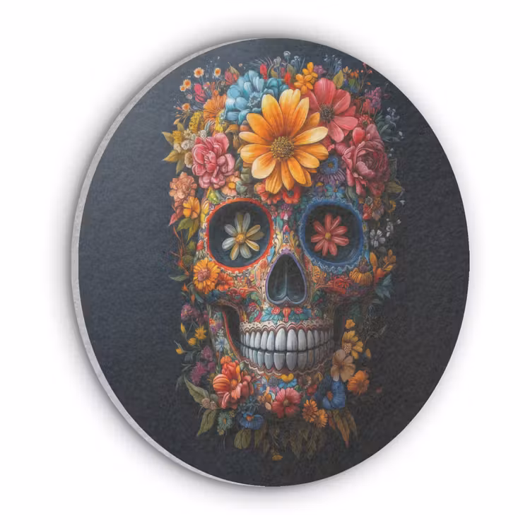 Bloemen - Kleurrijk - Schedel Akoestische PET Vilt - Rond klein -3d