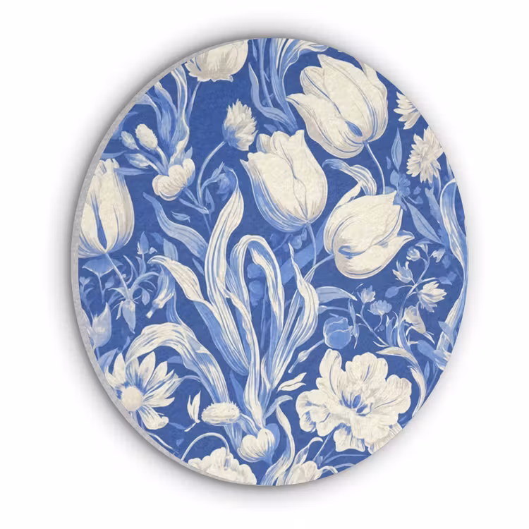 Bloemen - Delfts Blauw - Patroon - Tulp Akoestische PET Vilt - Rond klein -3d