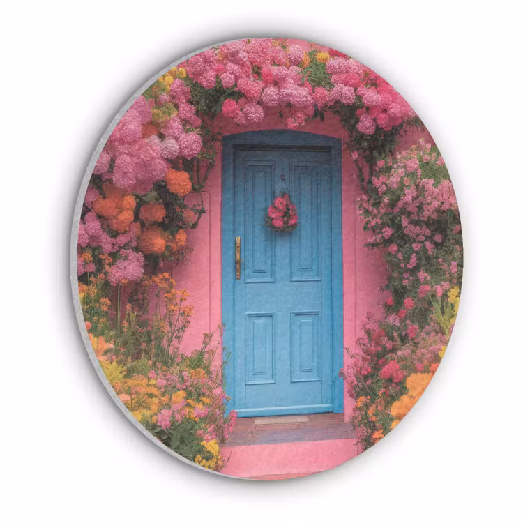 Bloemen - Deur - Roze Akoestische PET Vilt - Rond klein -3d