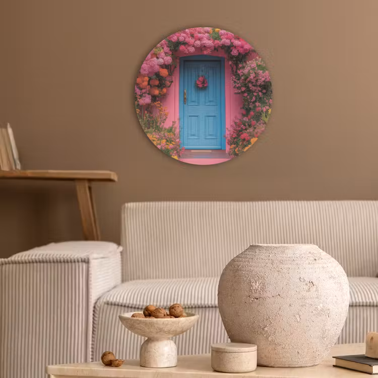 Bloemen - Deur - Roze Akoestische PET Vilt - Rond klein -sfeer1